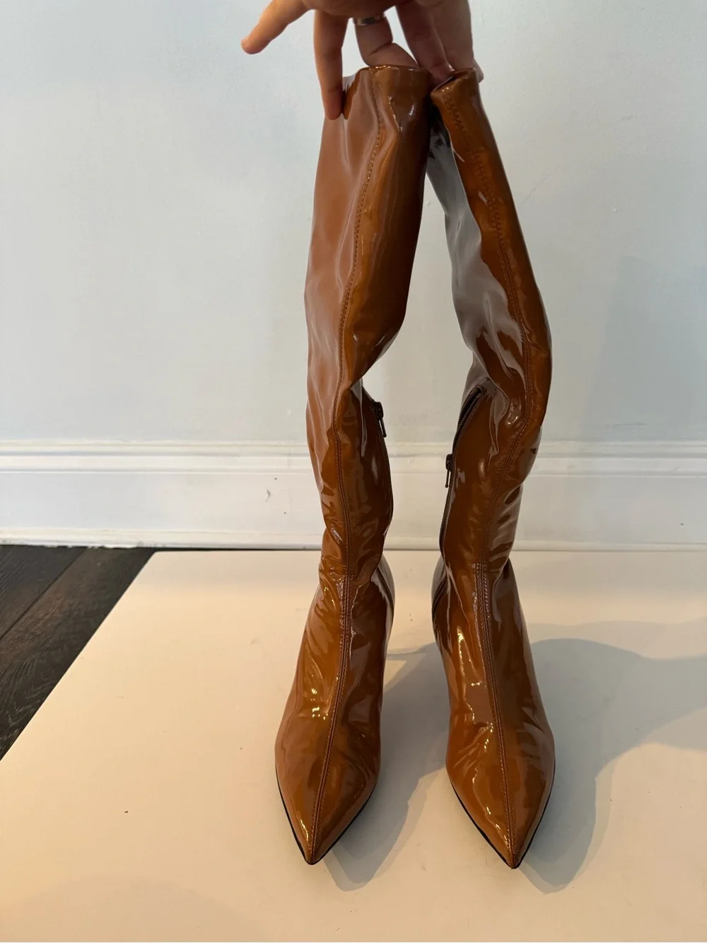 rag & bone Cognac Patent Over-the-Knee Pointed-Toe Stiletto Boots